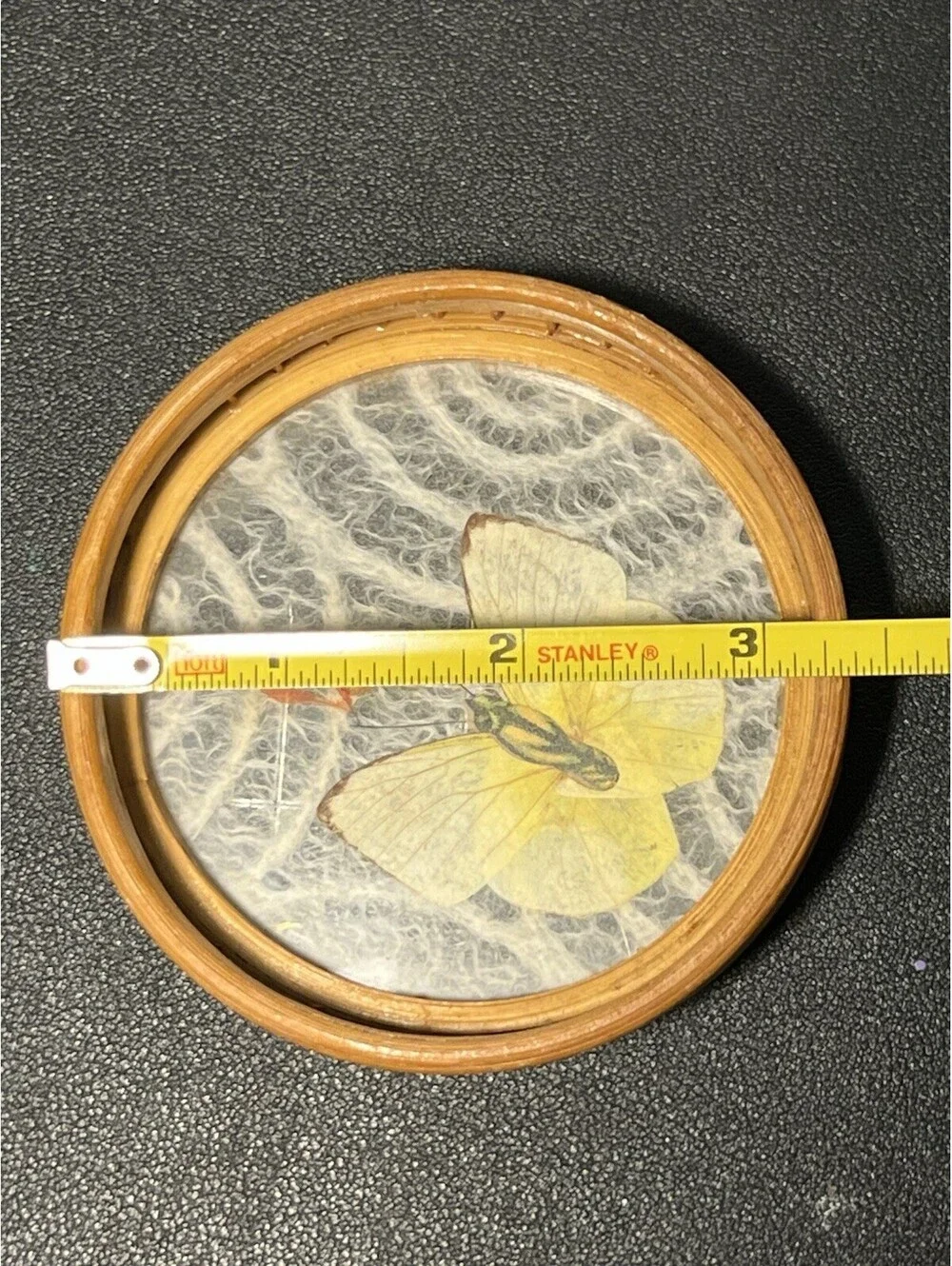 Japanese 1970s Set 5 Bamboo Pressed Butterfly Coasters & Serving Tray, 11x1.5”